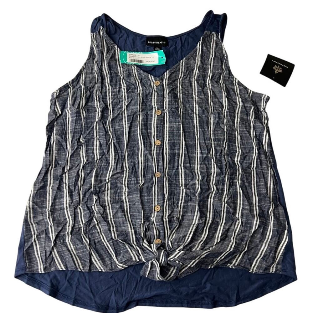 Stitch Fix Fortune Ivy Bendry Tie Front Tank Top‎ Blue Women Size Large NEW